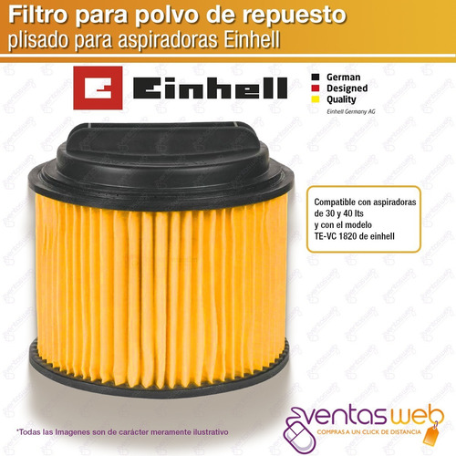 Filtro De Papel Repuesto Aspiradora Einhell Te-vc1820