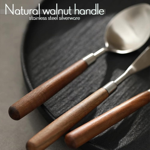 Juego De Cubiertos De Madera Y Acero Inoxidable 4 Piezas
