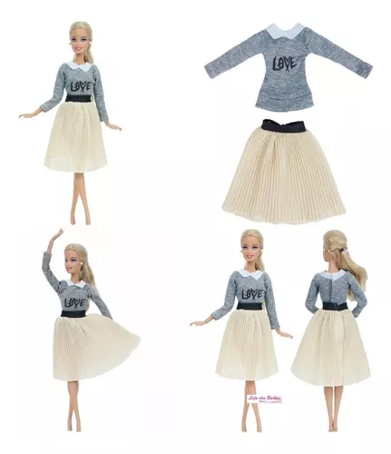 Roupa Para Boneca Barbie Retrô Evangélica Saia Blusa Sapatos