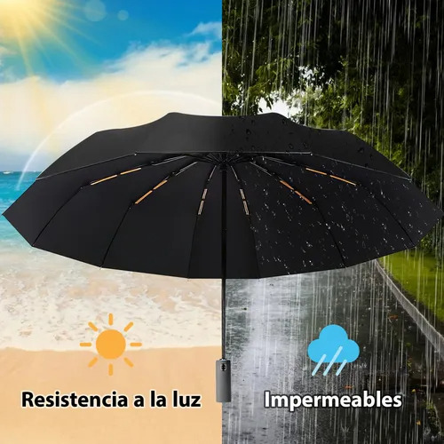 Paraguas Automático Extra Grande 105cm Reforzado 12 Varillas Negro