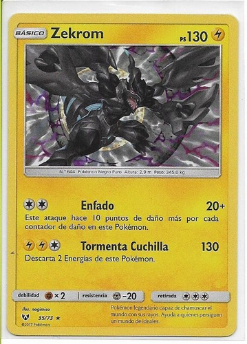 Pokémon Zekrom 35/73 Rare Holo + 59 Cartas Ninguna Repetida.