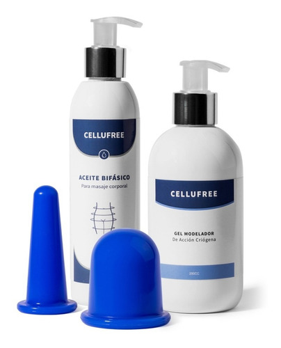 Cellufree  2 Ventosas + Aceite Masajes + Gel Criógeno