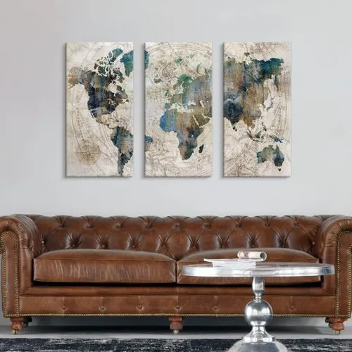 Goldfoilart Vintage World Map Canvas Wall Art Póster Grande