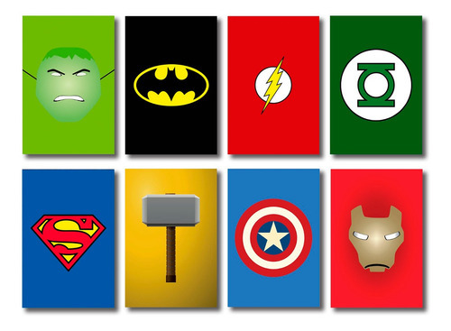 Kit 8 Placas Decorativas Mdf Herois Geek Marvel