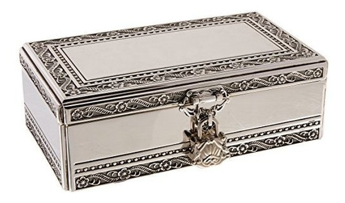 Joyero - Elegance Antique Silver Jewelry Box With Jeweled Lo