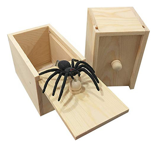 Parnixs Rubber Spider Prank Box,handcrafted Wooden 7x9r5