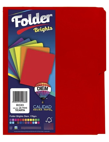Folder Diem Rojo Neon T/carta 176 Gramos 25 Pzs