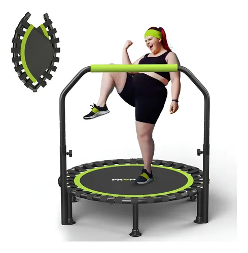 SPORTNOW Trampolín Fitness 102cm - Cama Elástica Plegable con Mango Ajustable 4 Niveles y Bandas Elásticas, 150kg