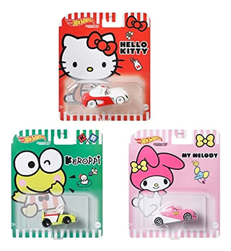Hot Wheels Hello Kitty Character Cars Sanrio - Juego De 3 V