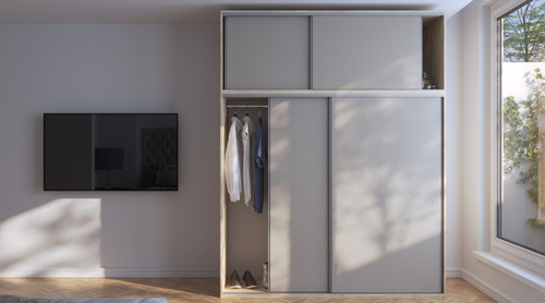 Placard 180 Con Baulera Premium 2 Caj. Corred. Telescopicas Color Roble Davos/ Gris Arcilla