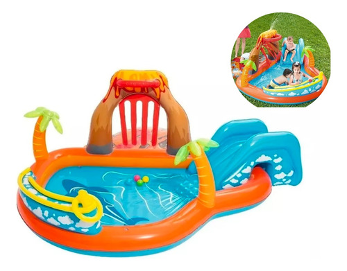 Pileta Inflable Laguna Lava Isla Juegos Con Tobogan Bestway