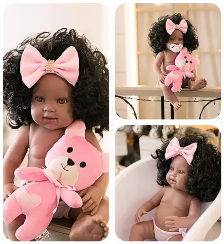 Bebê Reborn Original Menina Linda Negra 100% Silicone Banho