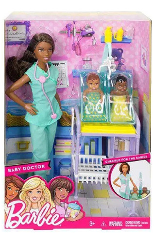 Muñeca Barbie Profesiones Doctora Pediatra C/ 2 Bebés Morena
