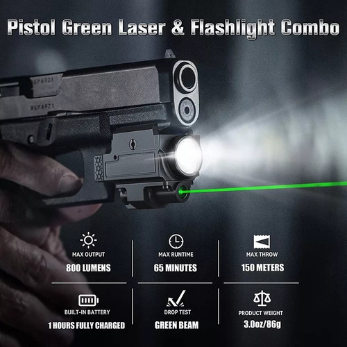 Lanterna De Pistola Com Laser Dot Recarregável 800lm Para Gl