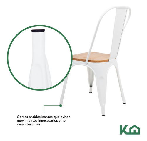 Set De 2 Sillas Tolix Estructura De Acero Asiento De Madera Vintage Exterior Color Blanco KingsHouse