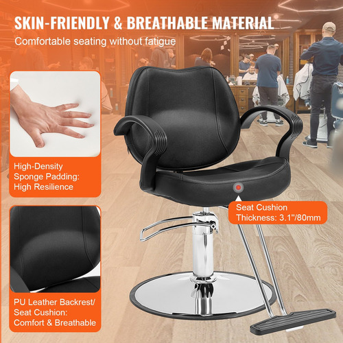 Silla Salon Barberia Spa Reposapie, Giratoria Negra