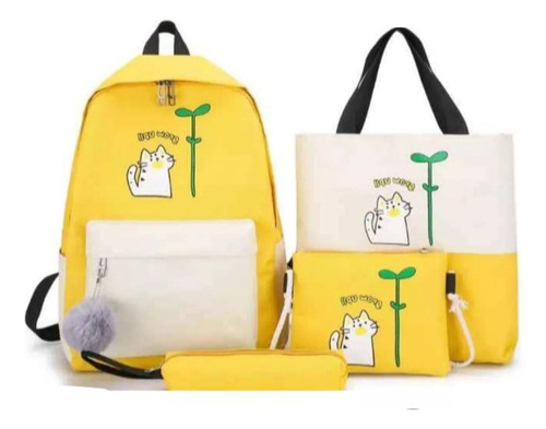 Mochila 4 En 1  Cartoon Cat. Kawaii  + Tablero Kawai