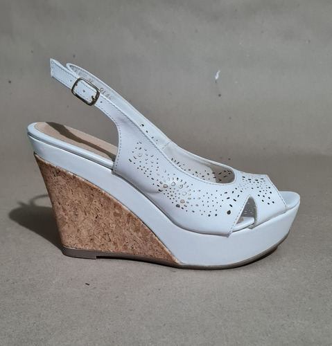 Sandalias Destalonadas Con Plataforma Corcho Blanco Moda