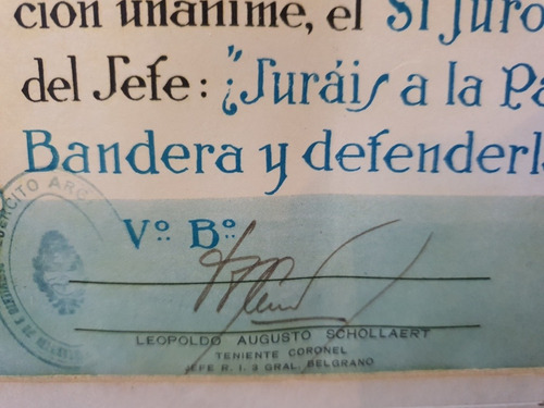 Antiguo Diploma Del Ejercito Juramento A La Bandera-050 (Usado)