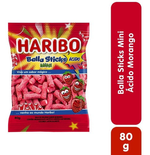 Balla Sticks Mini Acido Morango Haribo 80g