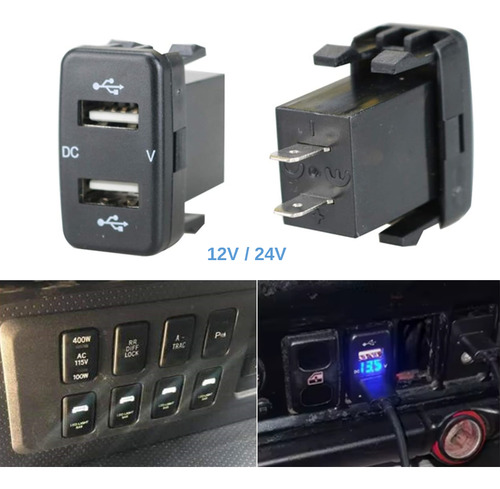 Cargador Usb Con Voltimetro Carga Rapida Auto Doble Puerto