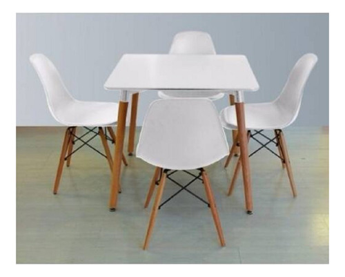 Juego De Comedor Eames: Mesa Cuadrada80x75cm Y 4 Sillas