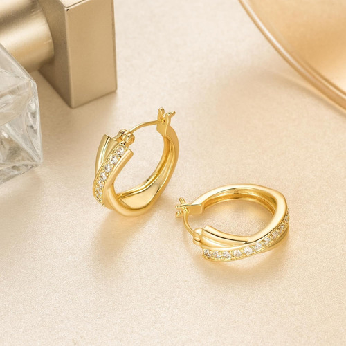 Arracadas Con Circonitas De Oro 14k Grandes Gruesas Aretes De Oro Para Niña Mujer 17mm Regalos Para Mujer
