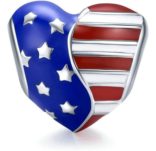 Usa Flag Charm 925 Sterling Silver Heart Charm Love Annivers