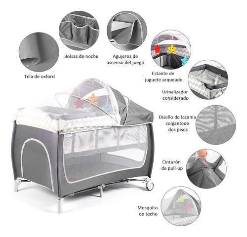 Cuna Corral Plegable Para Bebe Con Ruedas Y Mosquitero