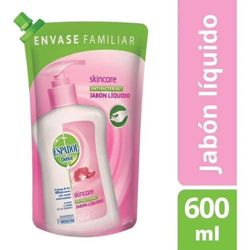 Jabón líquido antibacterial Espadol Dettol skincare 600ml