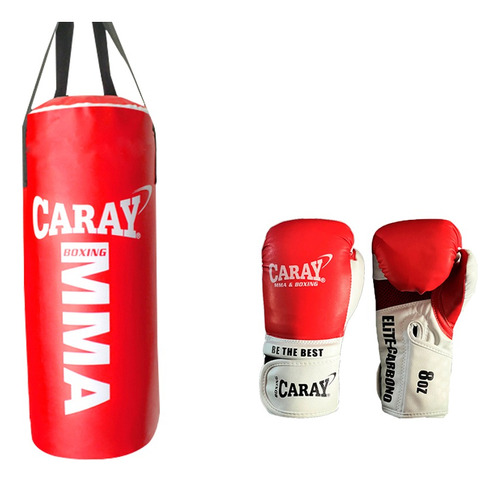 Kit Scuderia Saco Boxeo Rojo+guante Boxeo Elite Rojo Blanco