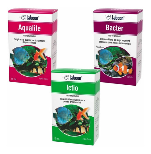 Kit Medicamento P/ Aquário Labcon Ictio - Aqualife - Bacter