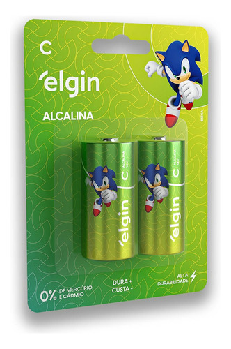 Pilha Alcalina C Elgin Bateria Média Lr14 2 Unidades