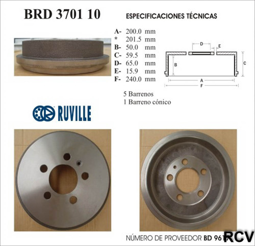 Tambor Frenos Der/izq Trasera Para Volkswagen Crossfox  2007