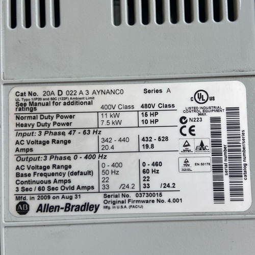Inversor De Frequencia 15cv 380v 20a Powerflex 70 (Usado)