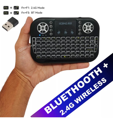 Mini Teclado Sem Fio 2.4g E Bluetooth Rgb Para Smart Tv E Pc