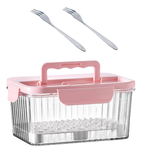 Fiambrera De Frutas Portátil, Caja Para Pícnic Rosa 1600ml