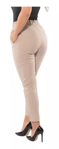 Calça Feminina Sarja Slouchy Caqui Verão Disfarça Barriga