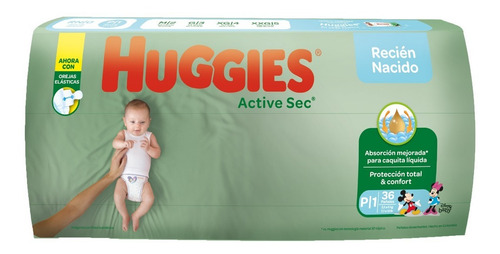 Imagen 2 de 3 de Pañales Para Bebe Huggies Active Sec Talla Pequeña 36 Und