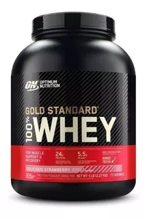 Suplemento en polvo Optimum Nutrition Proteína Gold Standard 100% Whey proteína sabor delicious strawberry en pote de 2.27kg