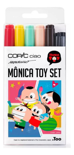 Caneta Copic Marcador Ciao Est 5 Cores + 1 Multiliner Monica