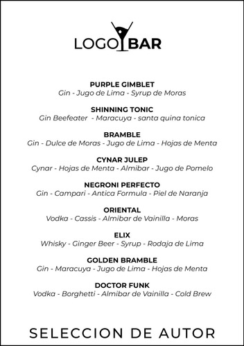 Menu Bar Carta De Tragos De Autor A5 Pdf Para Imprimir