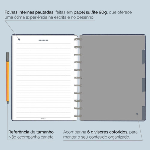 Caderno Disco Iscool Inteligente Grande Solid Touch Aço Azul