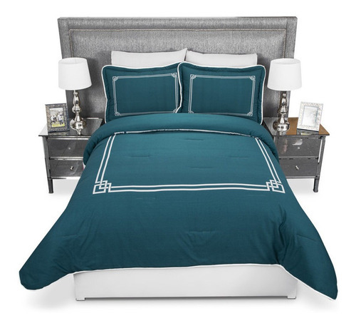 Íntima Hogar Juego De Edredón Greco King Size 2 Vistas Color Azul Petróleo Diseño De La Tela Estampado