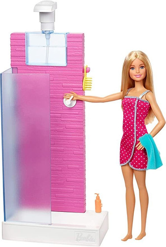 Juego De Muñecas Y Muebles Barbie, Baño Con Ducha De Trabaj