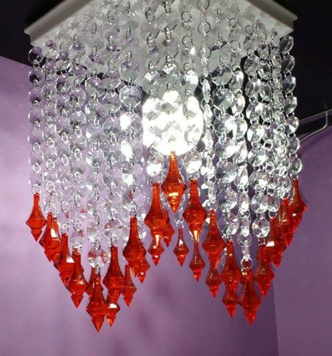 Lustre Paflon De Cristal Acrílico  Para Sala D11 Vermelho