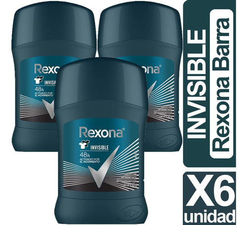 Desodorante Barra Rexona Men Invisible Pack De 6 Unidades