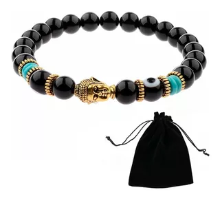 Pulsera Onix Ojo Turco Y Buda Chakras Proteccion Y Suerte