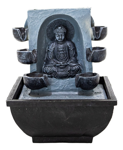 Fuente De Poliresina C/ Buda Meditando Y Piedras A Los Lados