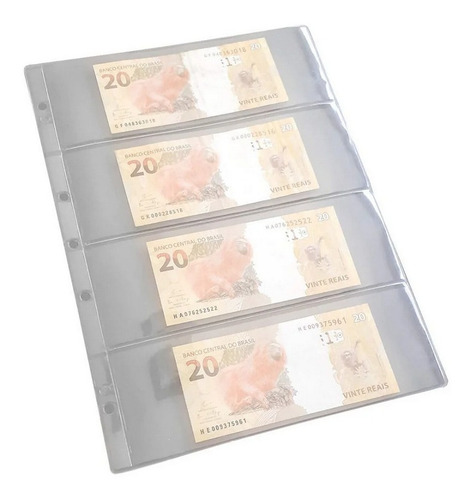 40 Folhas Plastico Cédula Acetato Premium 4 Divisões Notas